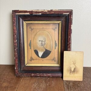 1891 Antique Colorized Photo plaster wood‎ frame & cabinet card Creal Springs IL